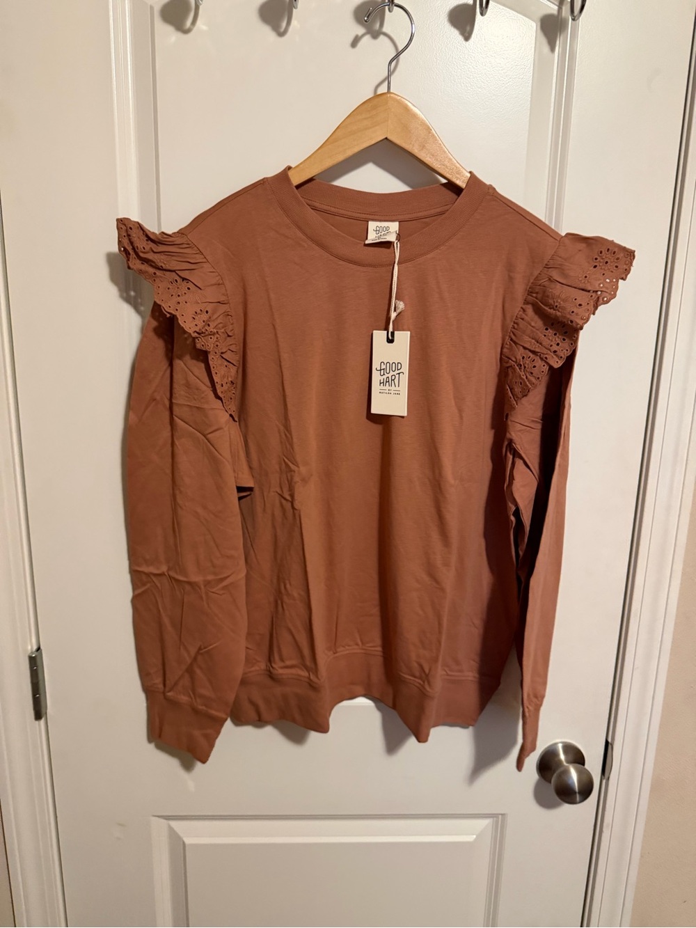 Matilda Jane Good Hart Rust Ruffle-Shoulder Pullover